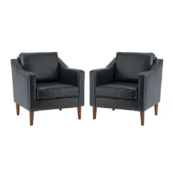 Set Of 2 Bonita Transitional Vegan Leather Armchair With Removable Seat Cushion And Nailhead Trims | ARTFUL LIVING DESIGN