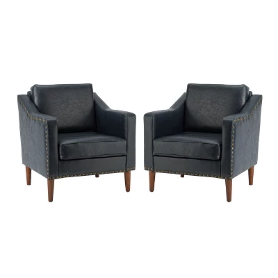 Set Of 2 Bonita Transitional Vegan Leather Armchair With Removable Seat Cushion And Nailhead Trims | ARTFUL LIVING DESIGN 3 Set Of 2 Bonita Transitional Vegan Leather Armchair With Removable Seat Cushion And Nailhead Trims | ARTFUL LIVING DESIGN