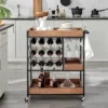 12 Bottles Rustic Walnut Wood And Metal Rolling Farmhouse Style Bar Cart Brown/Black - Danya B.