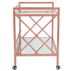 Merrick Lane Rolling Bar Cart Contemporary Kitchen Serving Cart With Mirrored Bottom Shelf And Crisscross Rose Gold Metal Frame -Furniture Hotsale Shop GUEST ea7a8c5a 7114 44ec b458 0e158b8af36f