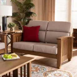 Charlotte Fabric Upholstered Wood 2 Seater Loveseat Taupe/Brown - Baxton Studio -Furniture Hotsale Shop GUEST ecb9b4e5 cdf7 4a87 8cd6 15eccb223008