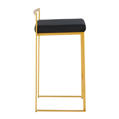 Set Of 2 Fuji Contemporary Barstools Gold/Black Velvet - LumiSource 4 Set Of 2 Fuji Contemporary Barstools Gold/Black Velvet - LumiSource - Image 2