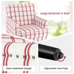 Tangkula Modern Accent Armchair Upholstered Single Sofa Chair W/ Rubber Wood Legs Red Checkerboard -Furniture Hotsale Shop GUEST f03295eb edd7 44c5 841b a2dbc0b2021e