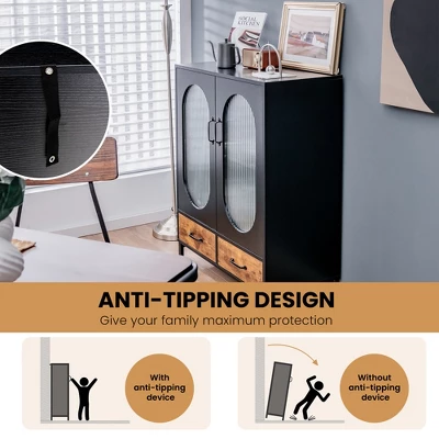 Costway Kitchen Storage Cabinet Freestanding Buffet Sideboard W/ 2 Glass Doors & Drawers 9 Costway Kitchen Storage Cabinet Freestanding Buffet Sideboard W/ 2 Glass Doors & Drawers - Image 7