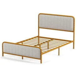 Costway Full Gold Metal Bed Frame Upholstered Platform Bed With Velvet Headboard 24 Costway Full Gold Metal Bed Frame Upholstered Platform Bed With Velvet Headboard -Furniture Hotsale Shop GUEST f1ceb9d6 c88d 437b 8708 424bfc3d7cf8