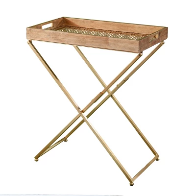 Bushall Folding Side Table Natural/Gold - Aiden Lane 3 Bushall Folding Side Table Natural/Gold - Aiden Lane