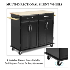 Costway Rolling Kitchen Trolley Island Black Cart Wood Top Storage Cabinet Utility W/ Drawers -Furniture Hotsale Shop GUEST f5763c11 1779 4ee8 9b47 3db0f67b2af6
