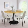 Harrison+Bingo 5-Piece Round-Shaped Wood Grain Dining Table Set With 4 Upholstered Chairs Black Legs-Maison Boucle -Furniture Hotsale Shop GUEST f5b106aa e664 4973 acfb 400e9e94a416