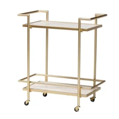 Louise Metal And Marble 2 Tier Wine Cart Gold/White Marble - Baxton Studio -Furniture Hotsale Shop GUEST f6308c31 f20d 4332 87e5 2eab1c35881f