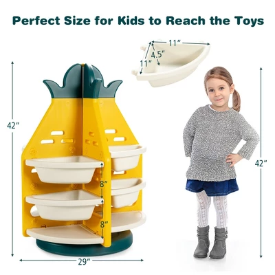 Costway Kids Toy Storage Organizer 360° Revolving Pineapple Shelf W/Plastic Bins 3 Costway Kids Toy Storage Organizer 360° Revolving Pineapple Shelf W/Plastic Bins