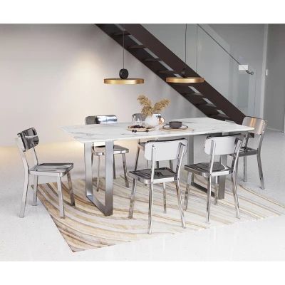 Modern Rectangular Faux Marble Dining Table - Stone, Brushed Stainless Steel - ZM Home 9 Modern Rectangular Faux Marble Dining Table - Stone, Brushed Stainless Steel - ZM Home - Image 7