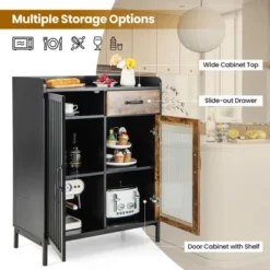Costway Kitchen Sideboard Buffet Bar Cabinet Accent Cupboard With Metal Glass Door & Drawer -Furniture Hotsale Shop GUEST f8de8f30 990e 4956 b08a e5127e575be2