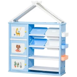 Qaba Kids Toy Storage Organizer With 4 Bins, Storage Cabinets, Bookshelf And 4-Layers Toy Collection Shelves -Furniture Hotsale Shop GUEST fa204c00 94ce 42c0 a1c7 ae29847212a4