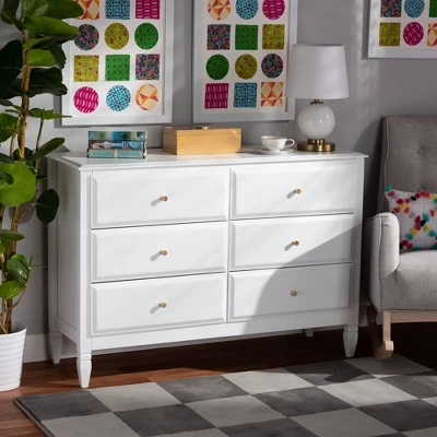6 Drawer Naomi Wood Bedroom Dresser White/Gold - Baxton Studio 8 6 Drawer Naomi Wood Bedroom Dresser White/Gold - Baxton Studio - Image 6