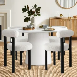Dwen+Shaun 5-Piece 46" Manufactured Grain And 18.5" Wide 4 Round Seat Beige Boucle Chairs Modern Round Dining Table Set-The Pop Maison 20 Dwen+Shaun 5-Piece 46" Manufactured Grain And 18.5" Wide 4 Round Seat Beige Boucle Chairs Modern Round Dining Table Set-The Pop Maison -Furniture Hotsale Shop GUEST fbb1a322 9500 4ba2 bd24 ee9953cee1be