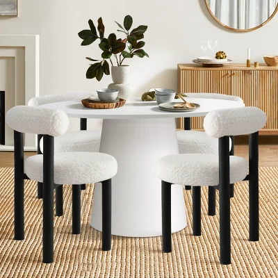 Dwen+Shaun 5-Piece 46" Manufactured Grain And 18.5" Wide 4 Round Seat Beige Boucle Chairs Modern Round Dining Table Set-The Pop Maison 11 Dwen+Shaun 5-Piece 46" Manufactured Grain And 18.5" Wide 4 Round Seat Beige Boucle Chairs Modern Round Dining Table Set-The Pop Maison - Image 9