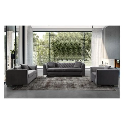 Cambridge Contemporary Sofa Velvet Dark Gray - Armen Living 5 Cambridge Contemporary Sofa Velvet Dark Gray - Armen Living - Image 3