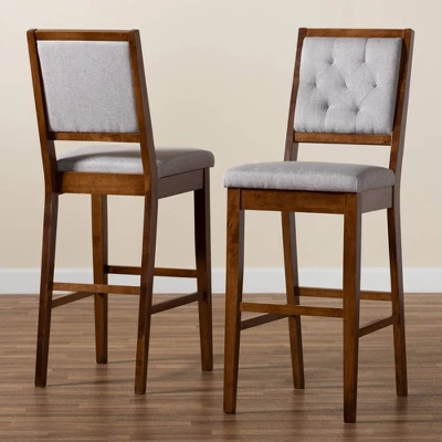 2pc Gideon Fabric Upholstered And Wood Barstool Set Gray/Walnut Brown - Baxton Studio 9 2pc Gideon Fabric Upholstered And Wood Barstool Set Gray/Walnut Brown - Baxton Studio - Image 7